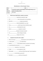 English Worksheet: Past Simple Worksheet