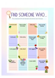 English Worksheet: Find someone who (food)