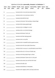 English Worksheet: Adjectives to describe personality, character and behaviour 1