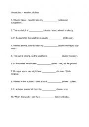 English Worksheet: Vocabulary-weather,clothes