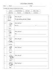 English Worksheet: Use in and with to describe people