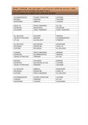 English Worksheet: bingo tourism