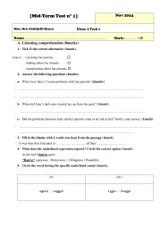English Worksheet: Mid Term Test N1  3rd Form