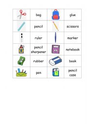 English Worksheet: School supplies domino