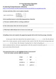 English Worksheet: 2nd YSE: Mid-Term Test 2 (A)