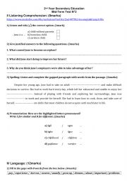 English Worksheet: 2nd YSE: Mid-Term Test 2 (B)