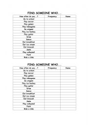 English Worksheet: FIND SOMEONE WHO - HOW OFTEN