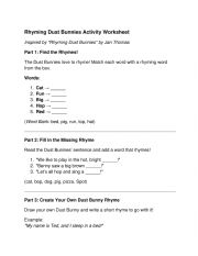 English Worksheet: Rhyming Dust Bunnies Worksheet