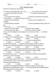 English Worksheet: Adjective clause test