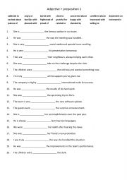 English Worksheet: 20 Adjectives + prepositions 1