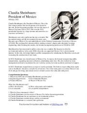 English Worksheet: Claudia Sheinbaum: President of Mexico (Reading Comprehension with Vocabulary Warm-Up)