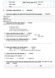 English Worksheet: listening 8 th form mid term test n2
