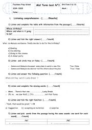English Worksheet: mid term test n 2 listening part