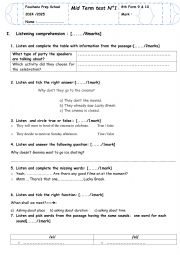 English Worksheet: listening 8 th form mid term test n 2