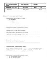 English Worksheet:  mid-term 2 First Secondary
