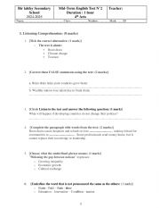 English Worksheet: mid-term 2 Fourth Forms Secondary (Bac)