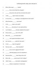 English Worksheet: Confusing words using your and youre 3