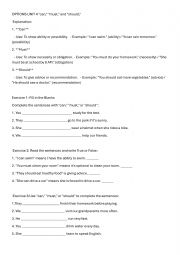 English Worksheet: CAN MUST SHOULD