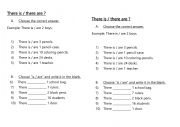 English Worksheet: there is - there are and school supplies