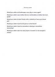 English Worksheet: would you rather 
