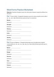 English Worksheet: Word Forms