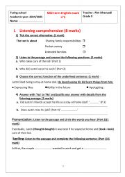 English Worksheet: 9th form mid term test 1 