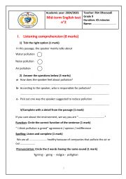 English Worksheet: mid term test 2 for 9th formers 