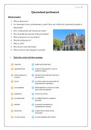 English Worksheet: Queensland Parliament 