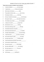 English Worksheet: 1 Adverbs of Time for, since, during, ago, before & while  1