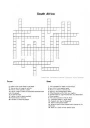 English Worksheet: Crossword South Africa