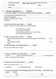 English Worksheet: mid term test n2 8 th form