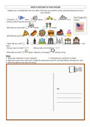 English Worksheet: write a postcard to your teacher