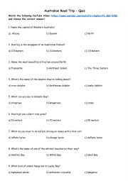 English Worksheet: Australian Road Trip - Multiple Choice test