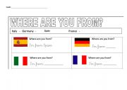 English Worksheet: WHERE ARE YOU FROM?