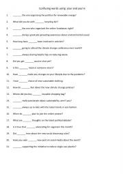 English Worksheet: Confusing words using your and youre 4