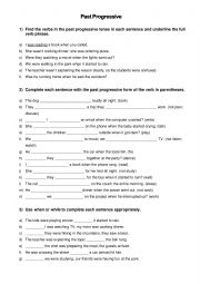 English Worksheet: Past progressive, while & when