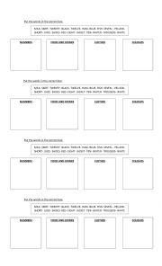 English Worksheet: Put the words in the correct box 