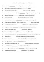 English Worksheet: Change the nouns into adjectives and adverbs 4
