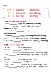 English Worksheet: Indefinite Pronouns-anyone anything someone something no one nothing