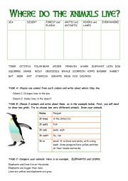 English Worksheet: Animals - where do they live