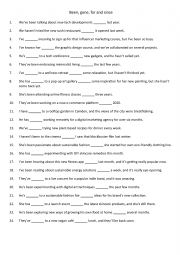 English Worksheet: Been, gone , for and since 3