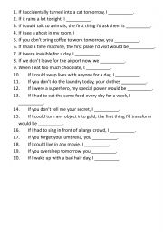 English Worksheet: 0, 1 AND 2 CONDITIONALS CONVERSATION QUESTIONS
