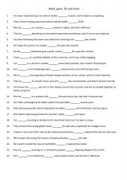 English Worksheet: Been, gone , for and since 4
