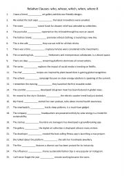English Worksheet: Relative Clauses who, whose, which, when, where 8