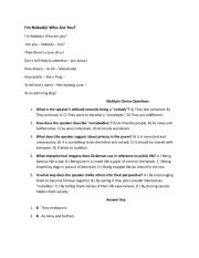 English Worksheet: Poem:Im Nobody! Who Are You?