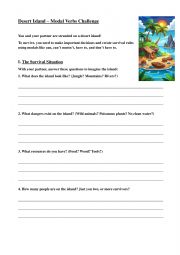 English Worksheet: DESERT ISLAND - MODAL VERBS CHALLENGE