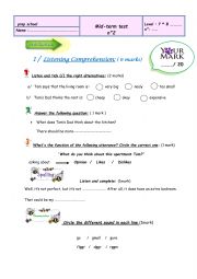 English Worksheet: Listening Part 7th forms Mid term test n2