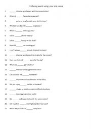 English Worksheet: Confusing words using your and youre 2