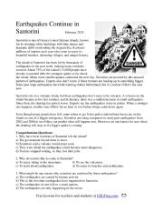 English Worksheet: Earthquakes Continue in Santorini - Reading Lesson