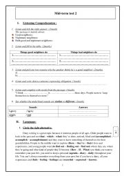 English Worksheet: mid-term test 2 1st form